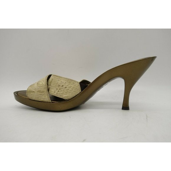 Donald Pliner Couture Cream Gold Alligator Print Slide Heel Shoes Women's 7 M - Picture 2 of 10
